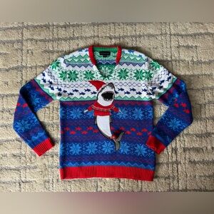 Blizzard Bay Festive Blue and Red Santa Shark Christmas Sweater